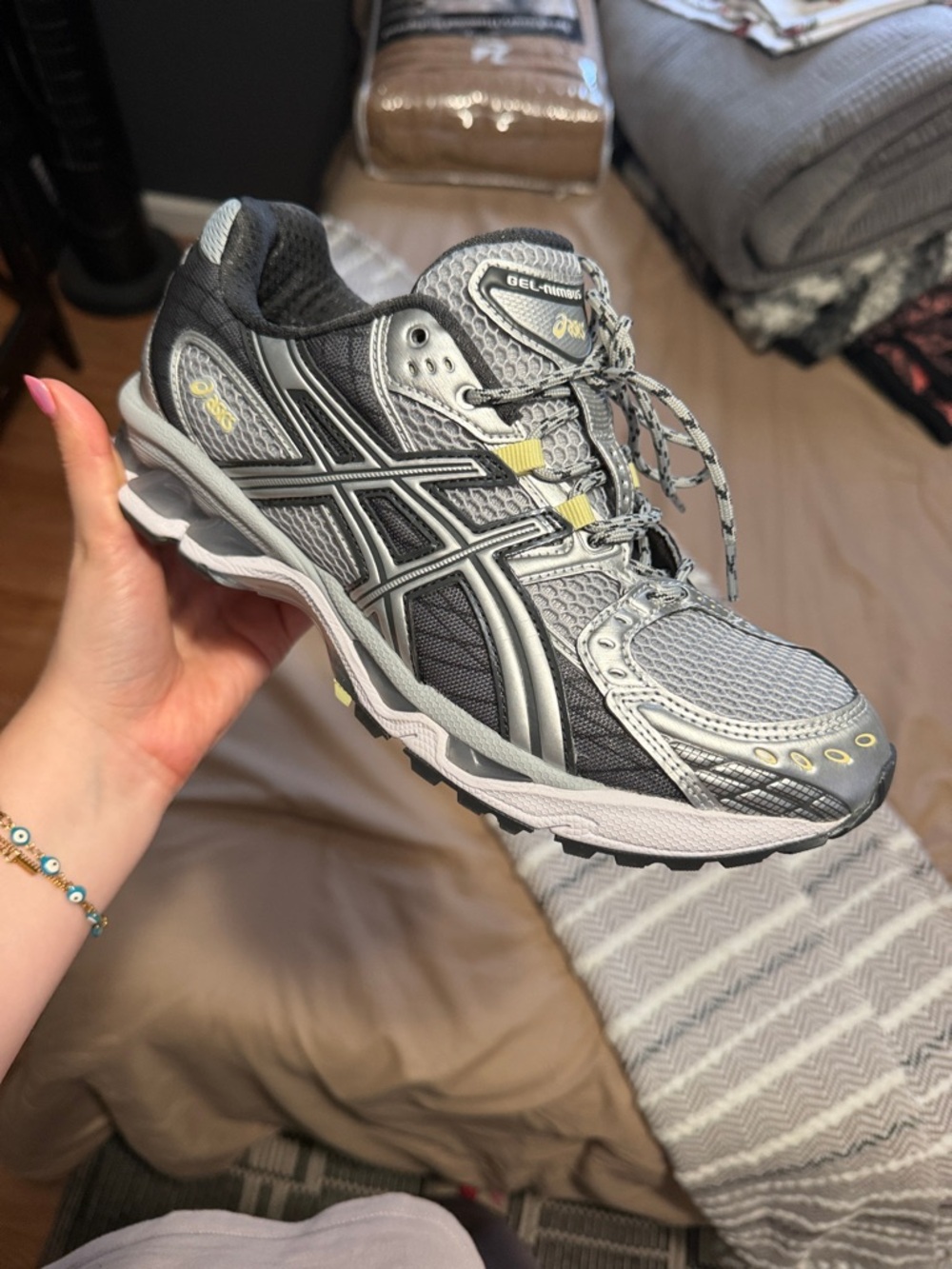 Asics Women's Gray Black Trail Sneakers with Yellow Highlights
